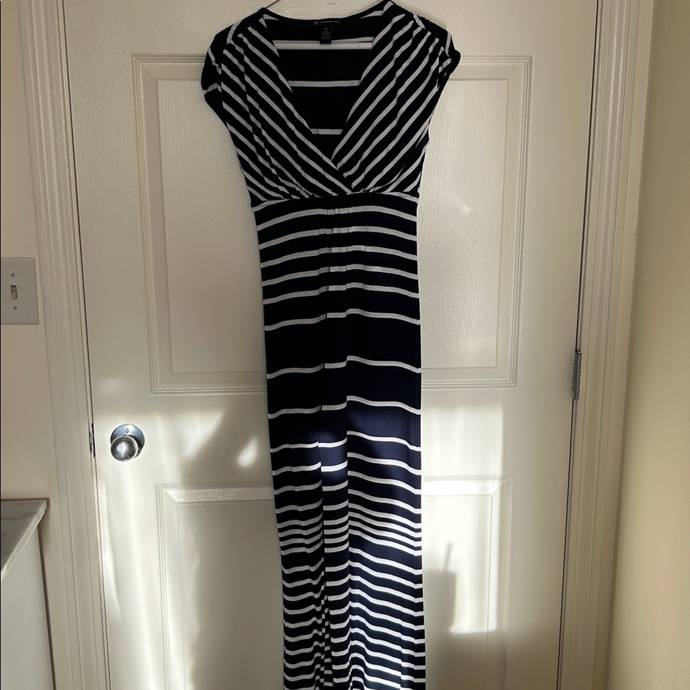 INC Navy and White Striped Maxi Dress